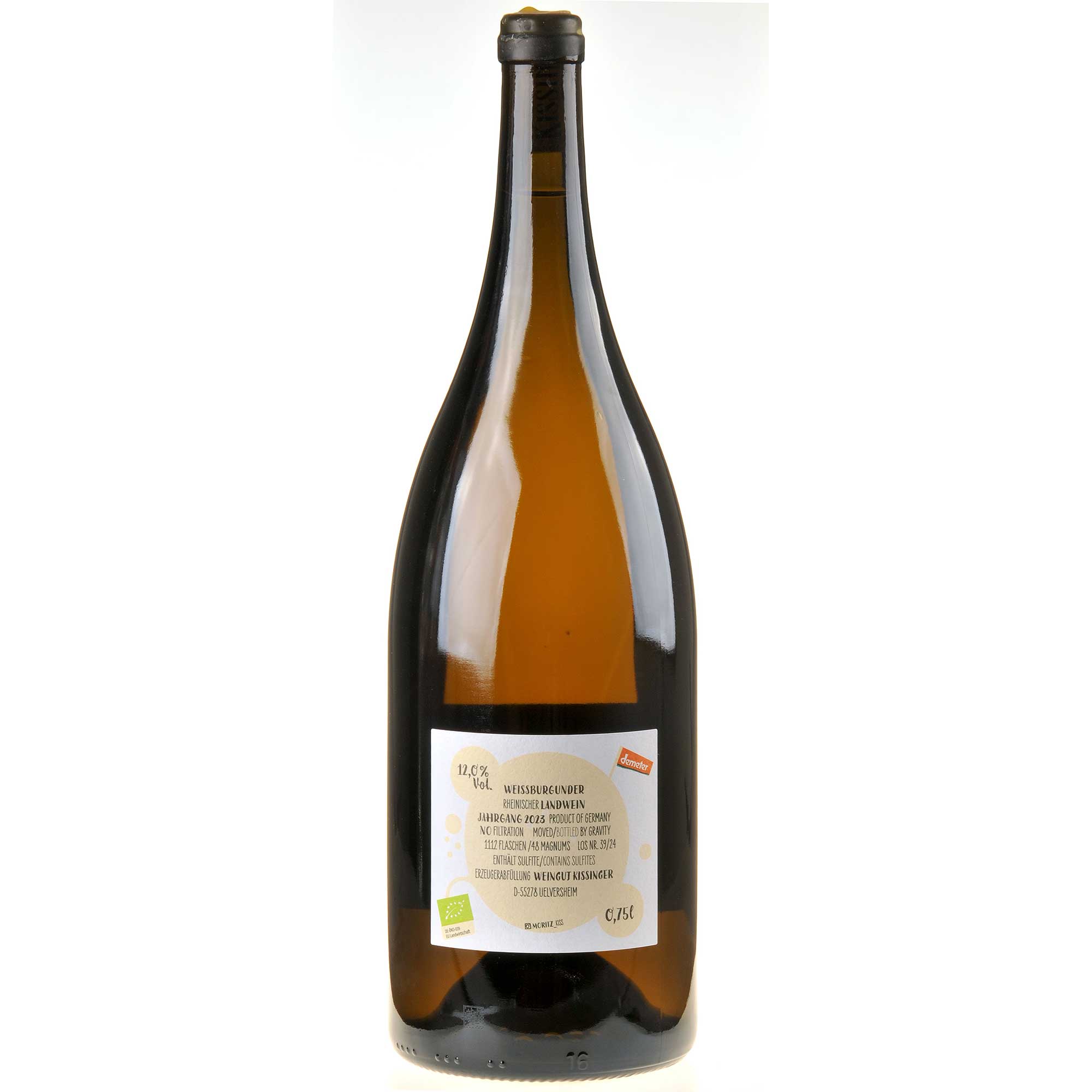 Moritz Kissinger Weißburgunder Bio 2023 Magnum Rücketikett
