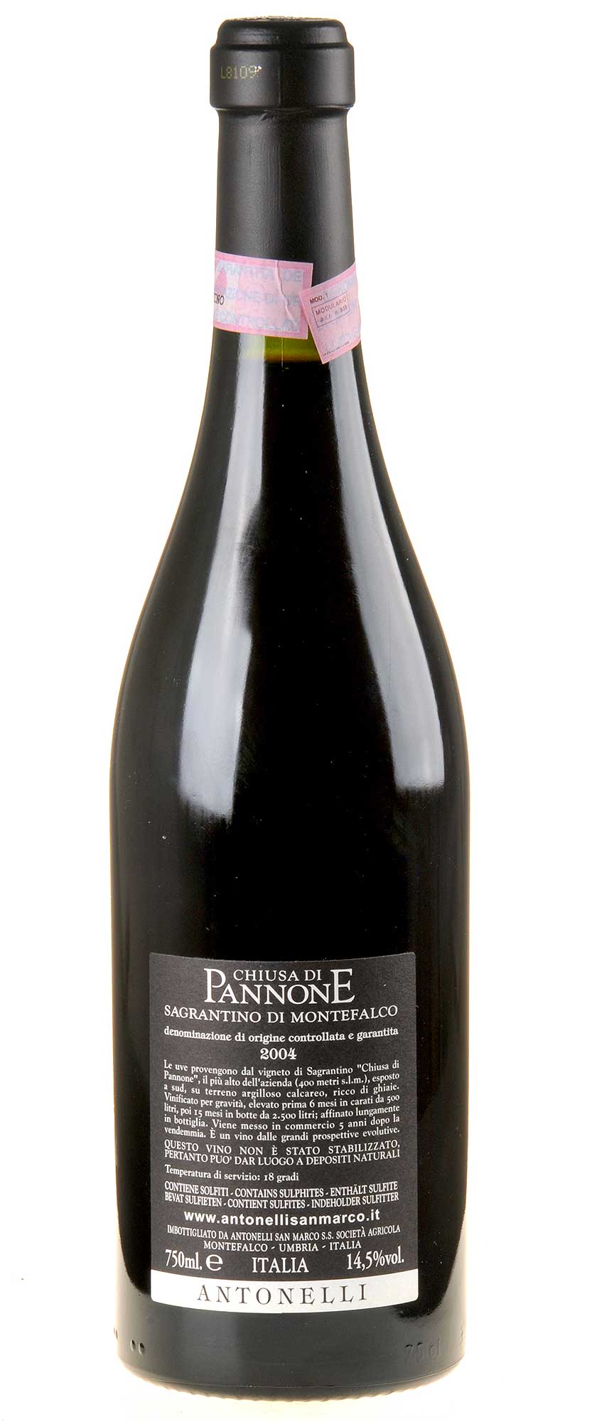 Antonelli Sagrantino di Montefalco Chiusa di Pannone DOCG 2004 Rücketikette
