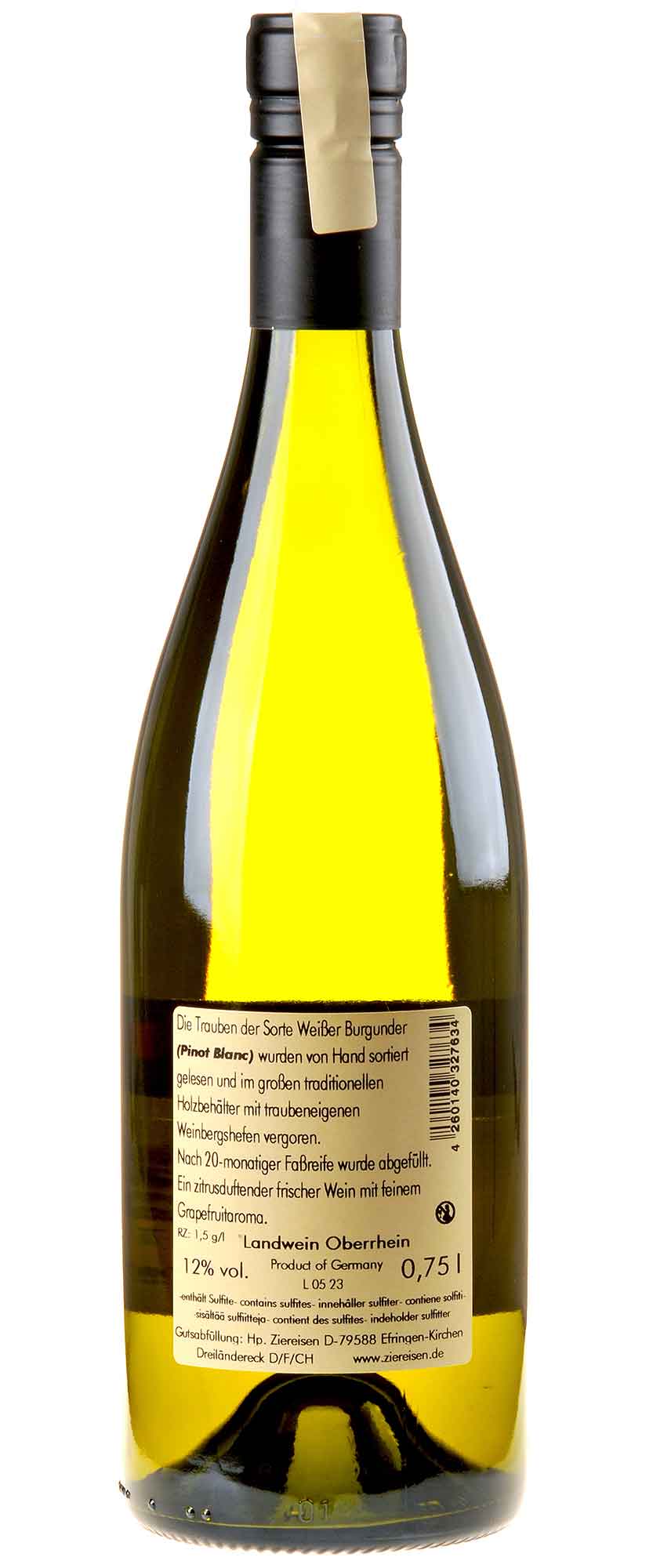 Weingut Ziereisen Weißer Burgunder 2021 Rücketikett