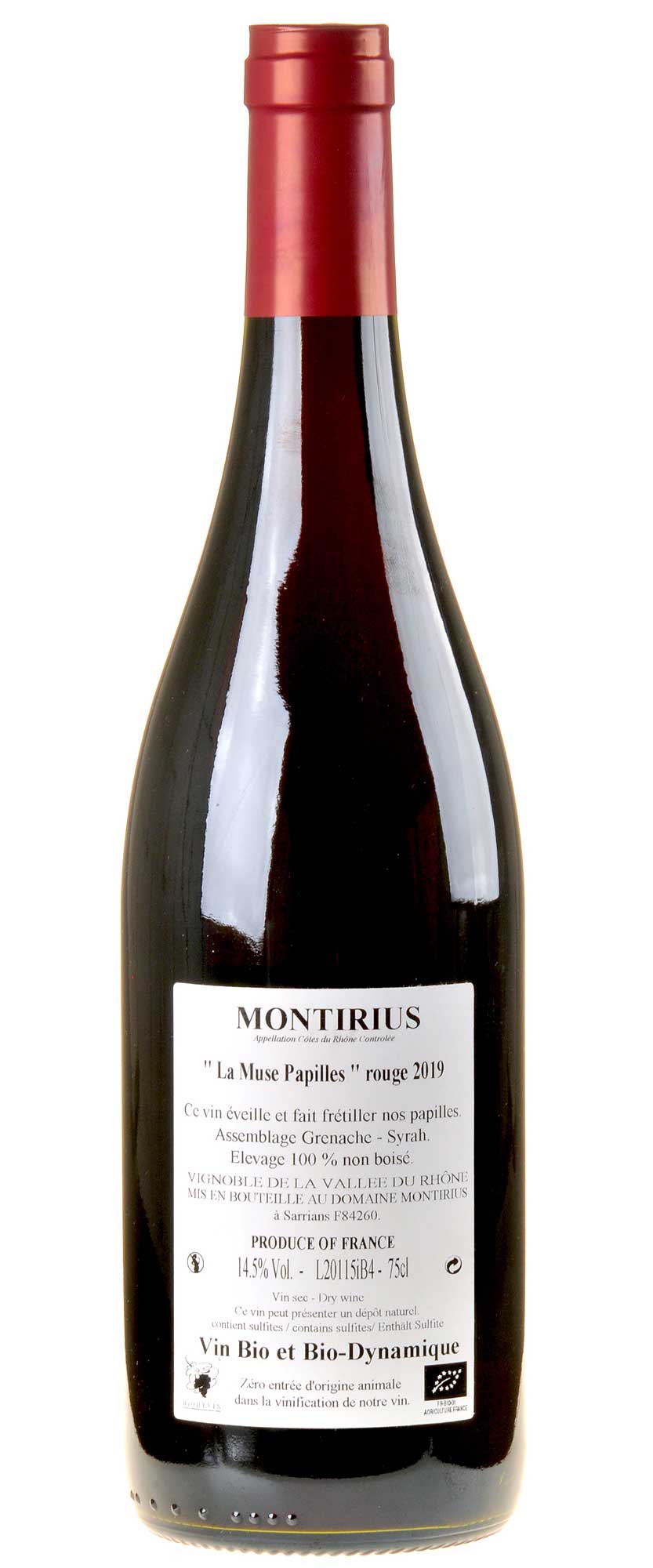 Montirius La Muse Papilles Côtes du Rhône Rouge Bio 2019 Rücketikette