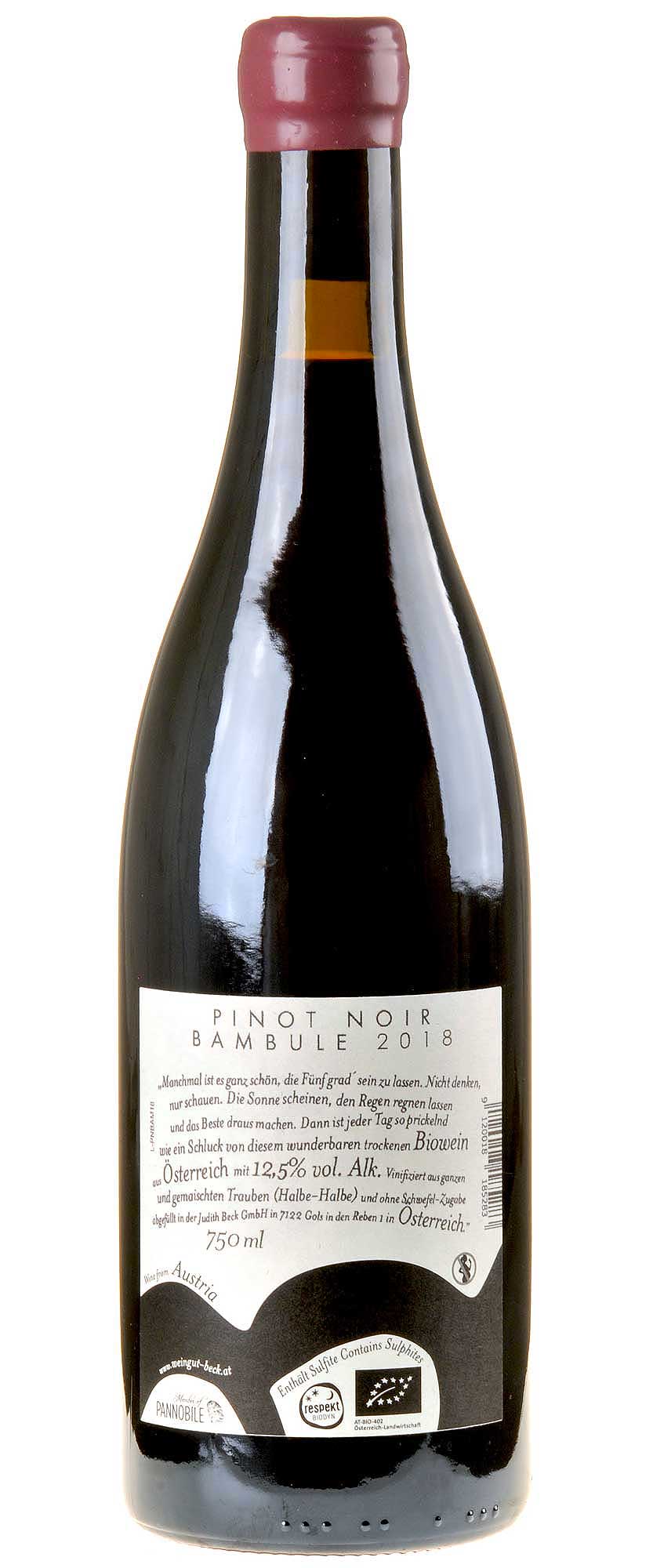 Judith Beck Pinot Noir Bambule Bio 2018 Rücketikette