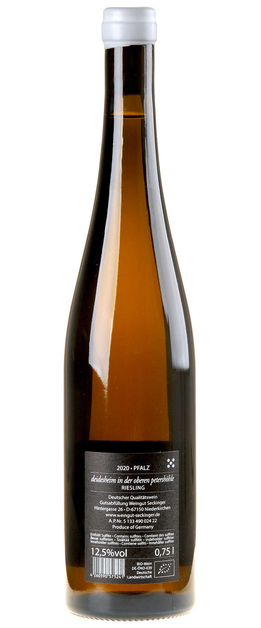 Seckinger Riesling Deidesheim Petershöhle Bio 2020 Rücketikett
