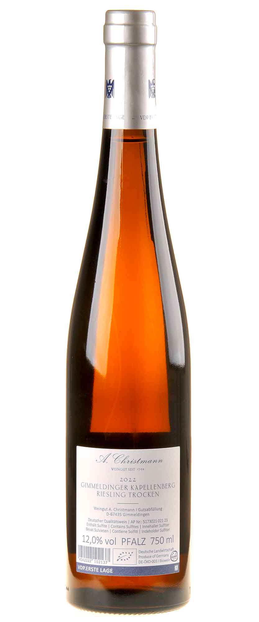 A.Christmann Riesling Kapellenberg Erstes Gewächs Bio 2022 Rücketikett