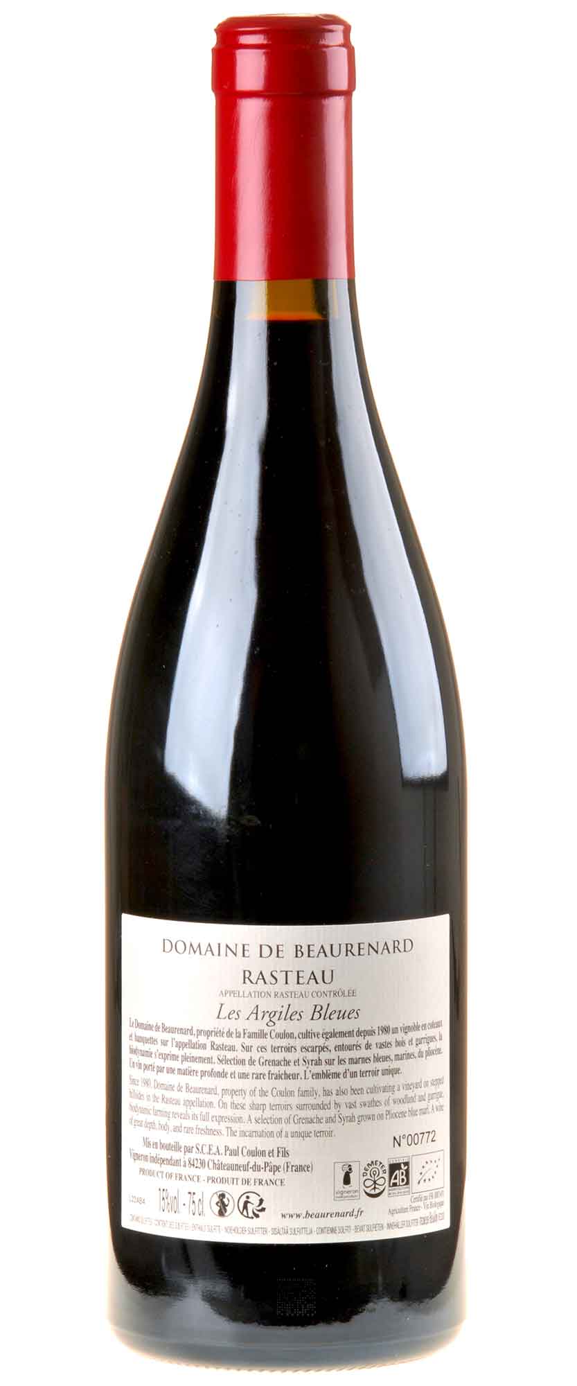 Domaine de Beaurenard Rasteau Les Argiles Bleues Bio 2020 Rücketikett