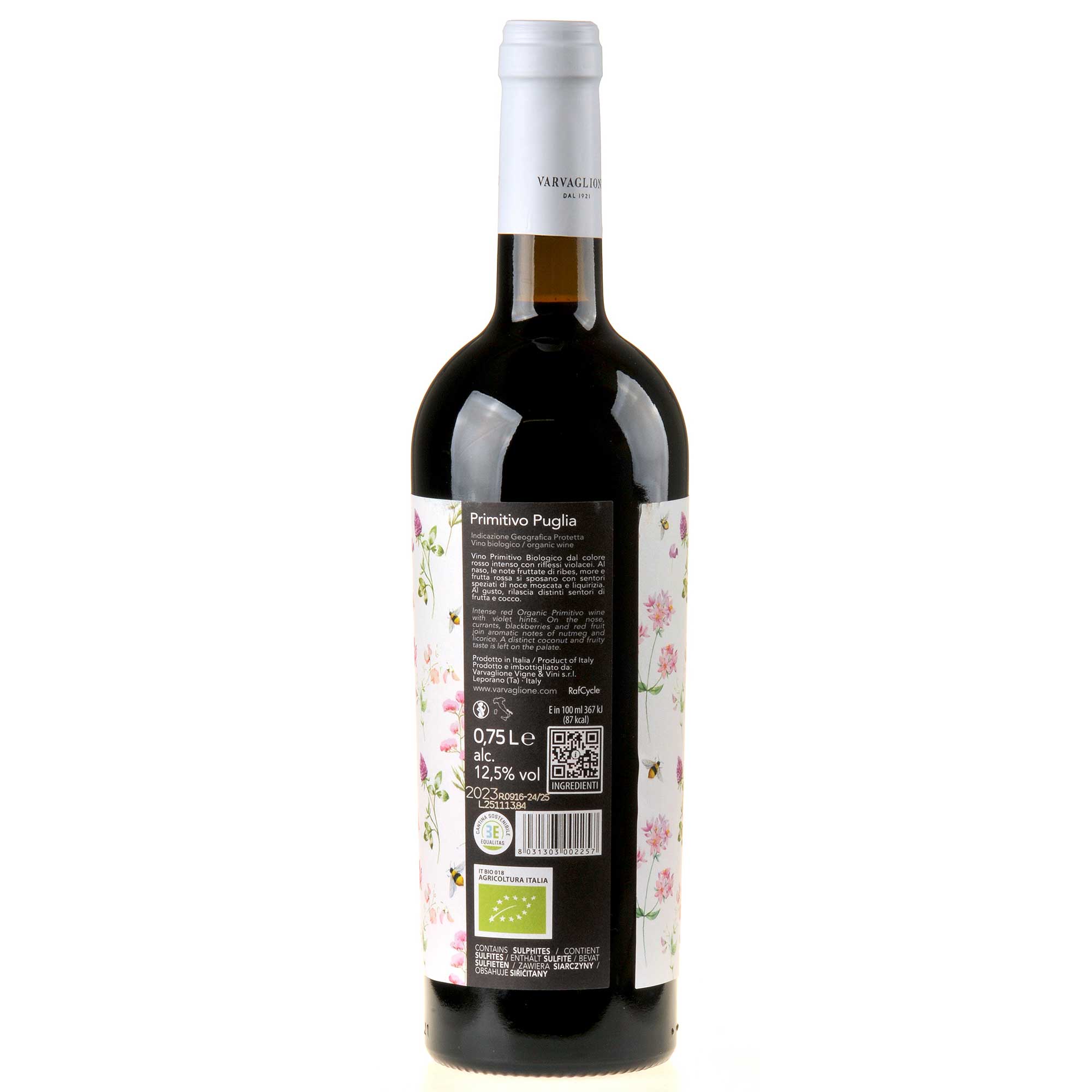 Varvaglione 12 e Mezzo Primitivo Puglia Bio 2023 Rücketikett