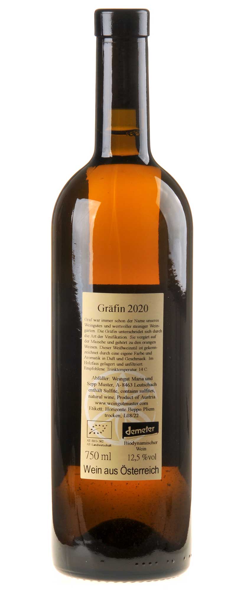Maria & Sepp Muster Gräfin Bio 2020 Rücketikett