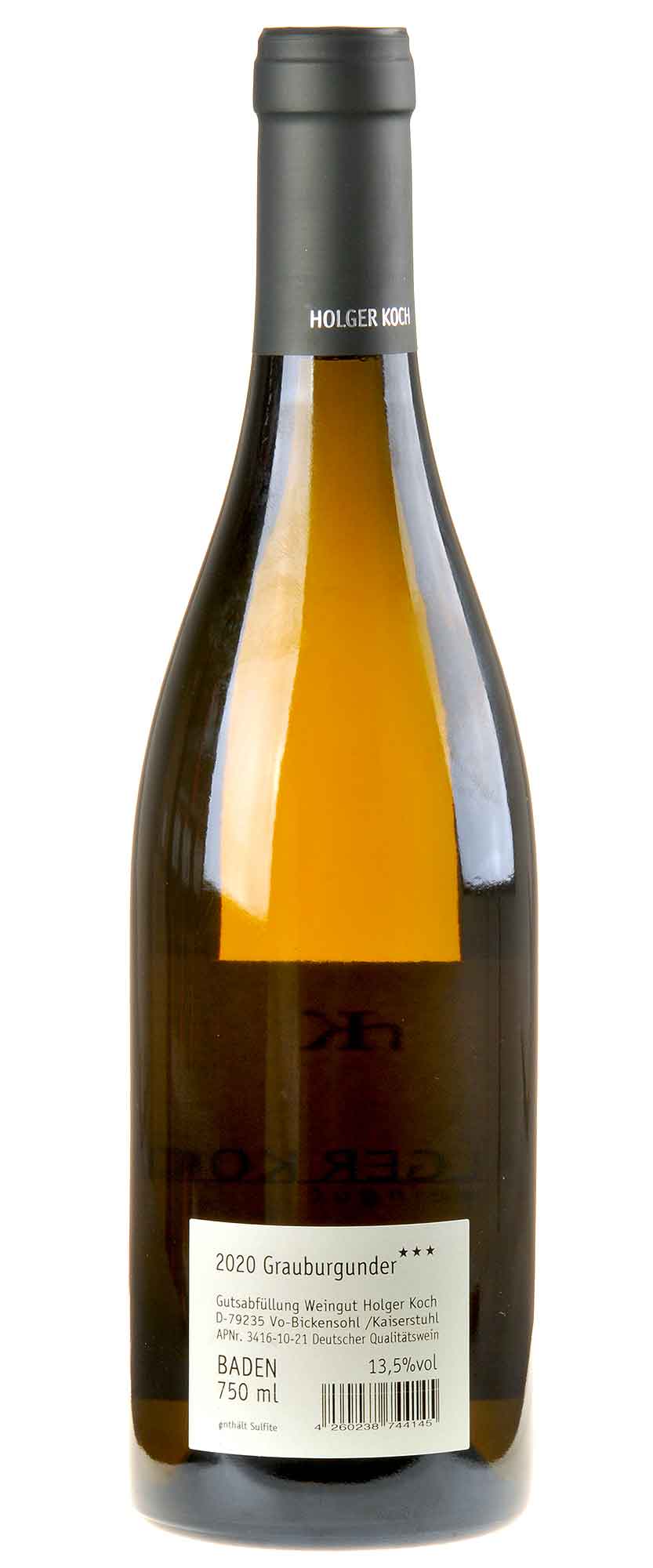 Holger Koch Grauburgunder drei Sterne 2020 Rücketikett
