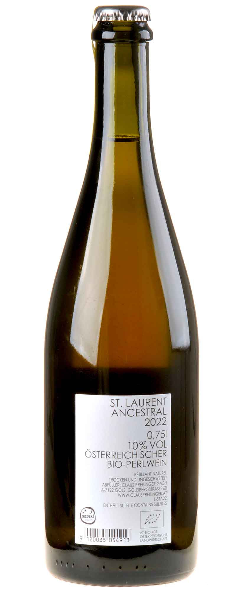 Claus Preisinger St. Laurent Ancestral Bio 2022 Rücketikett