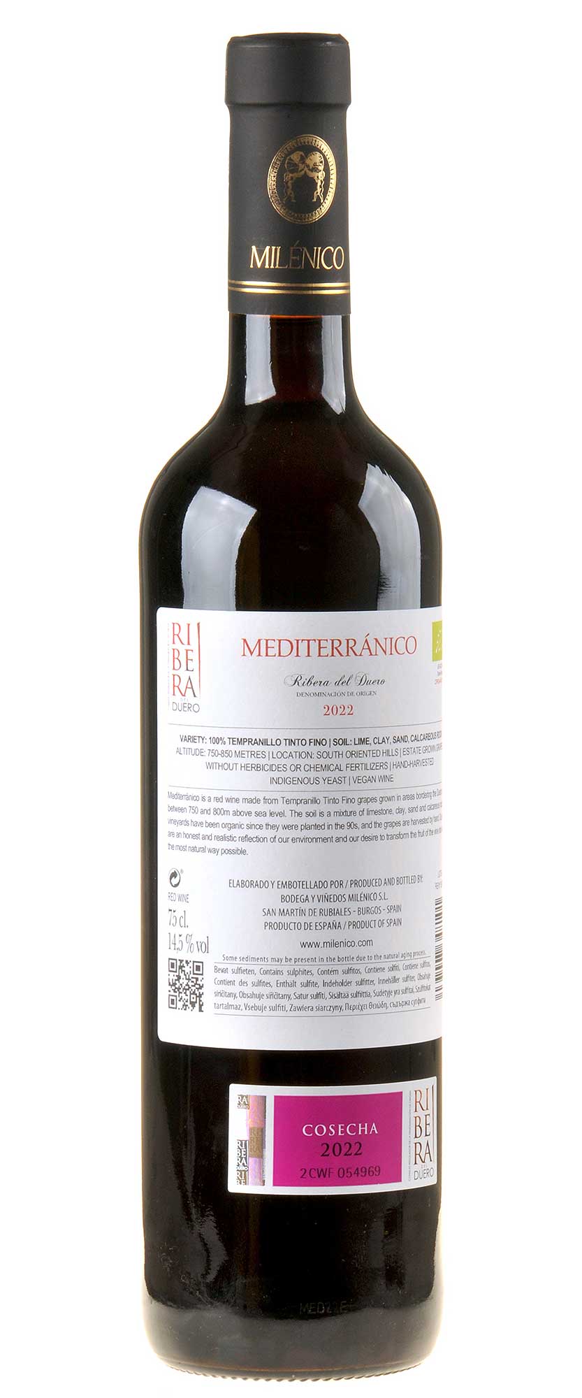 Milénico Mediterrànico Ribera del Duero Bio 2022 Seitenetikett