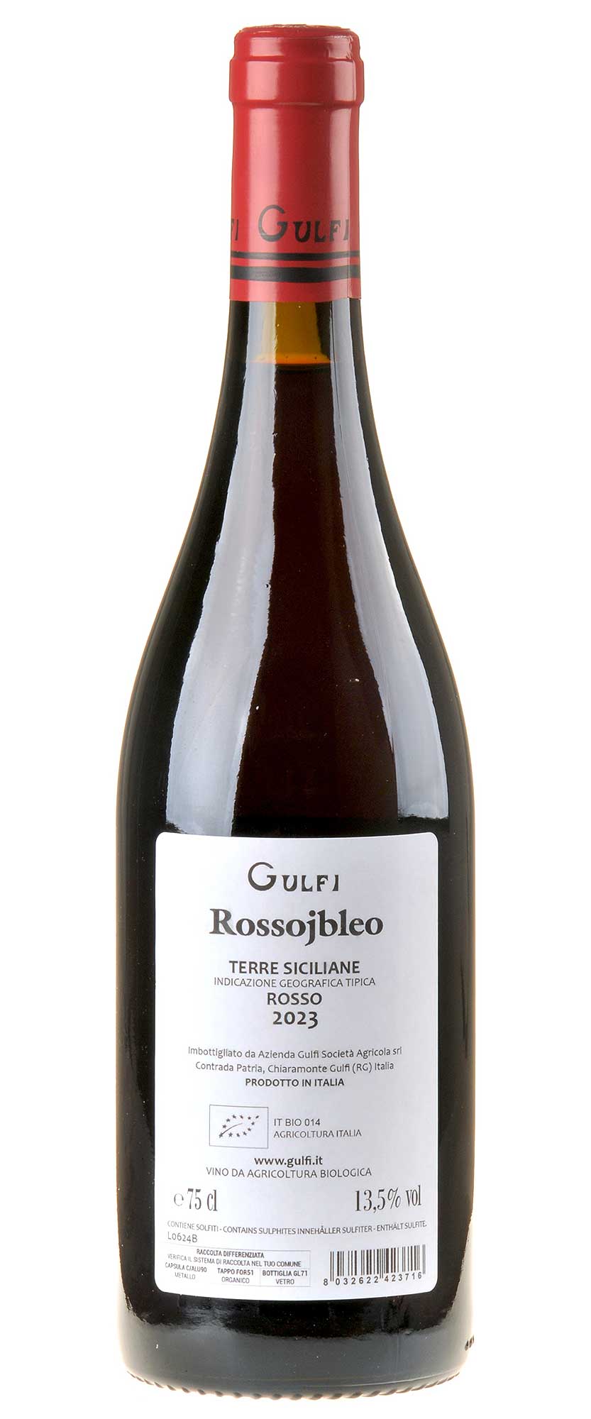 Gulfi Rossojbleo Nero d'Avola Bio 2023 Rücketikett