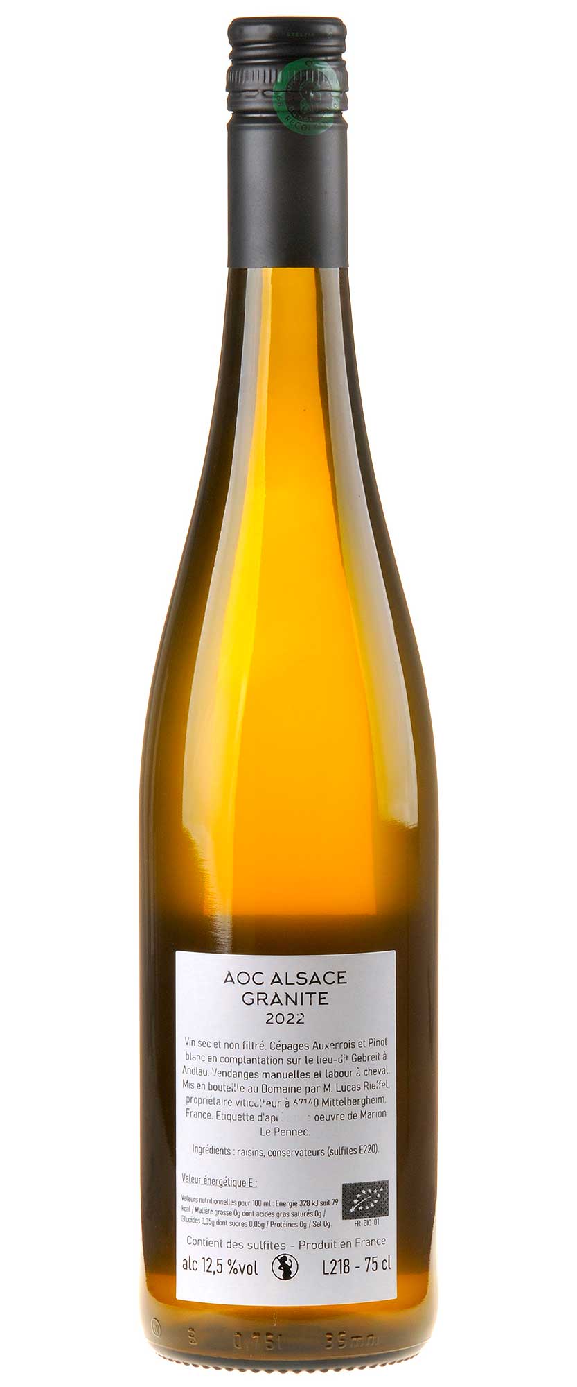 Domaine Rieffel Pinot Blanc Granite Bio 2022 Rücketikett