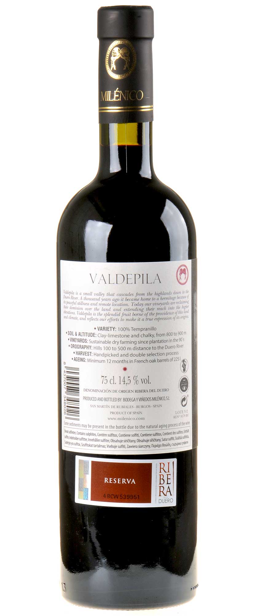 Milénico Valdepila Ribera del Duero 2015 Rücketikette