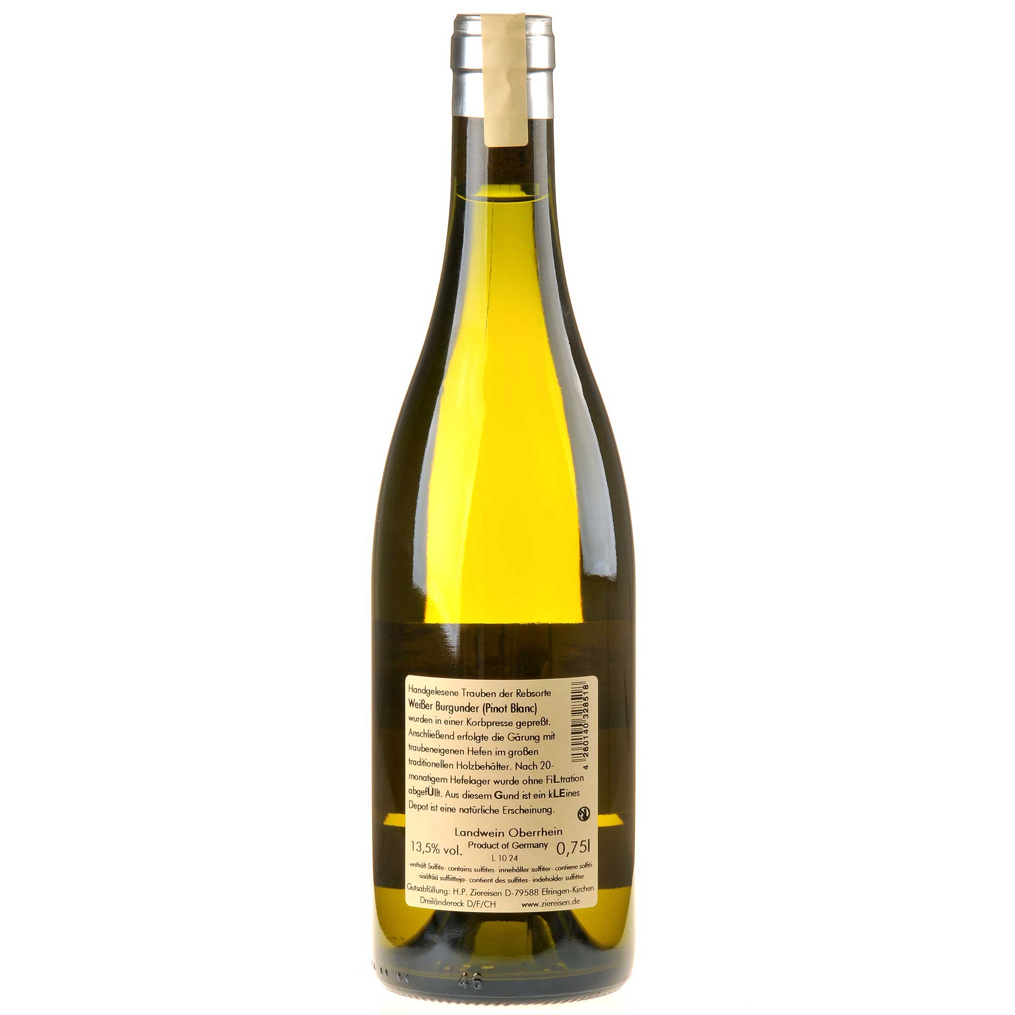 Weingut Ziereisen Weißer Burgunder LÜ 2022 Rücketikett