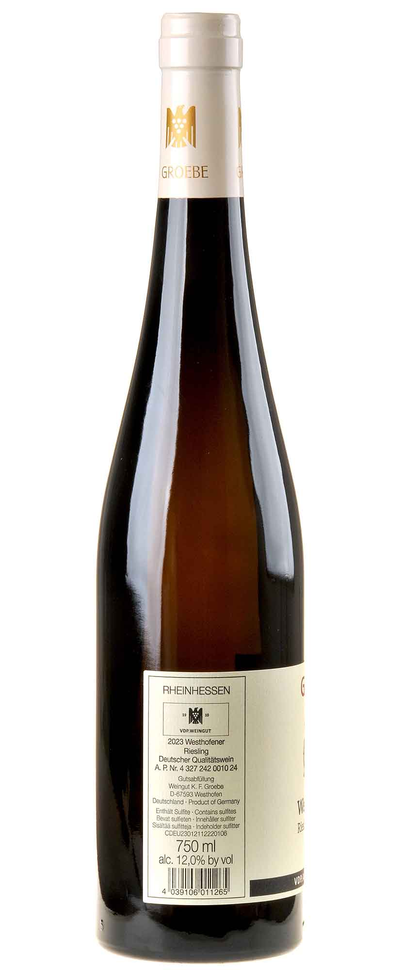 K.F. Groebe Riesling Westhofener Alte Reben Aus Ersten Lagen 2023 Rücketikett