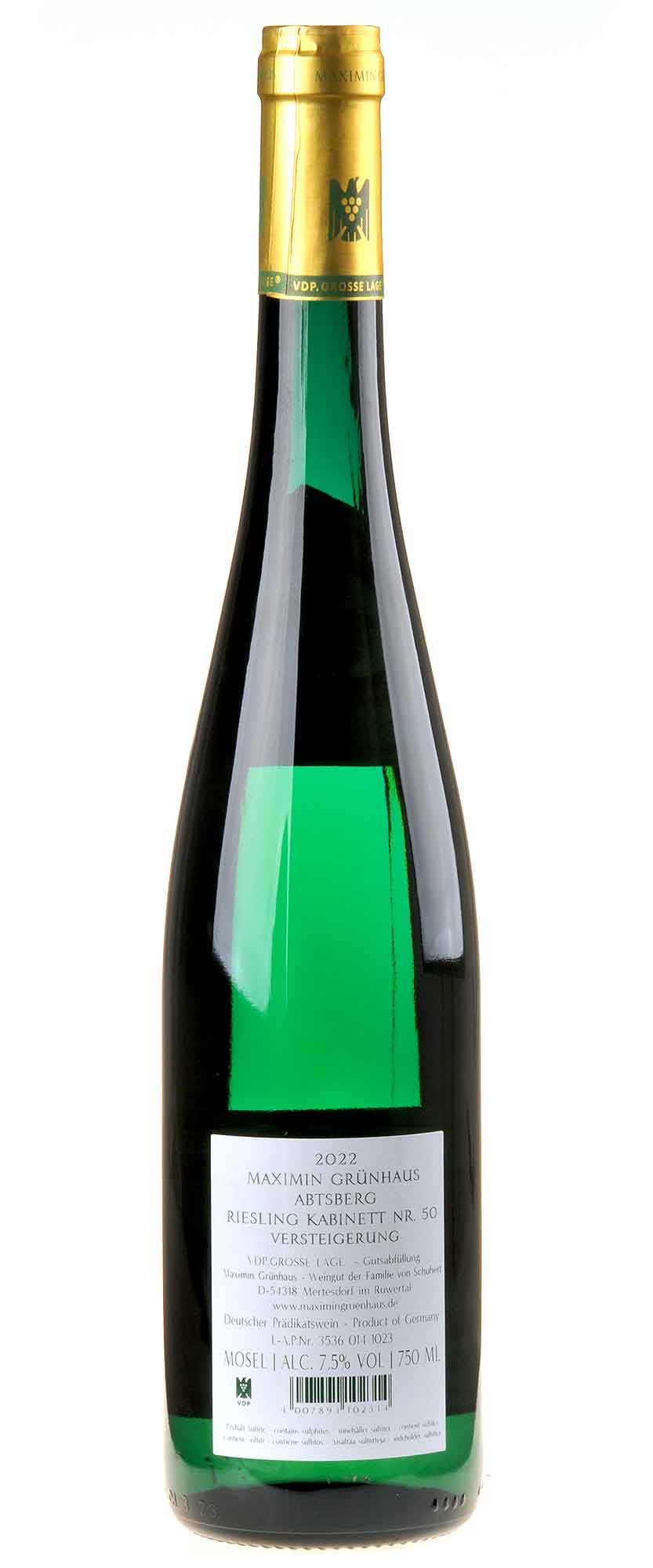 Maximin Grünhaus Riesling Abtsberg Kabinett Nr 50 2022 Versteigerung Rücketikett