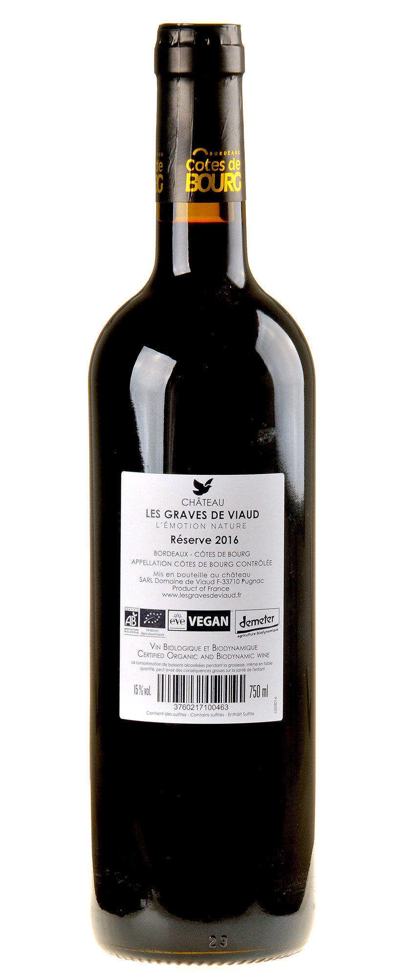Château les Graves de Viaud Côtes de Bourg Reserve Bio 2016 Rücketikett