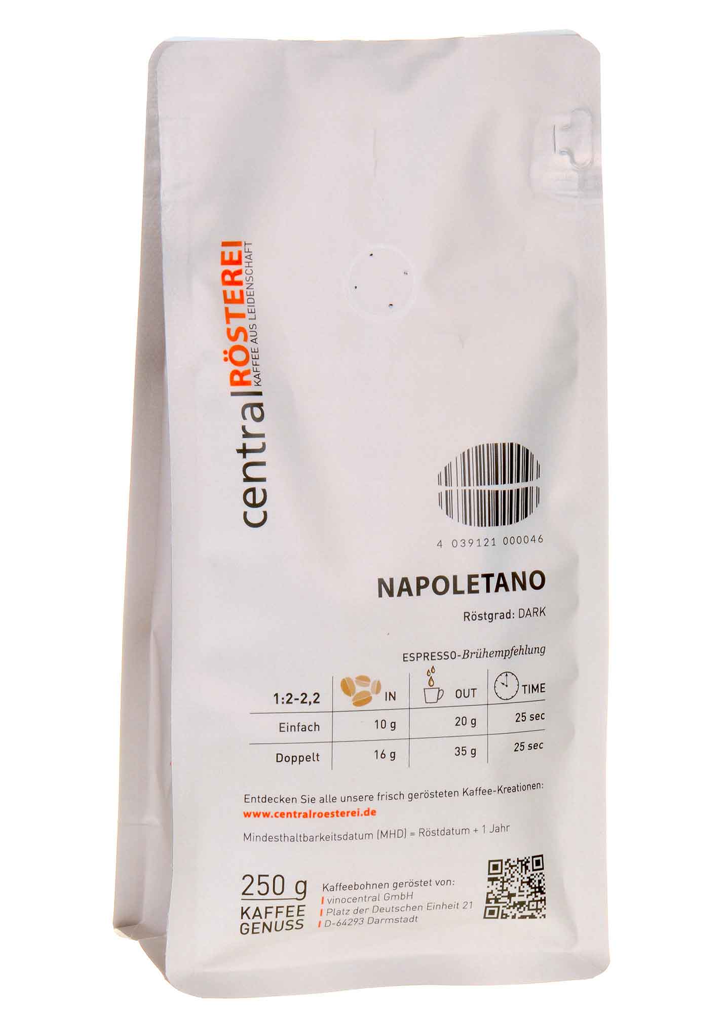 Bild CentralRösterei Napoletano 250g Rücketikett