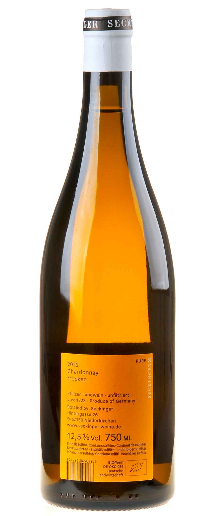 Seckinger Chardonnay Pure Bio 2022 Rücketikett