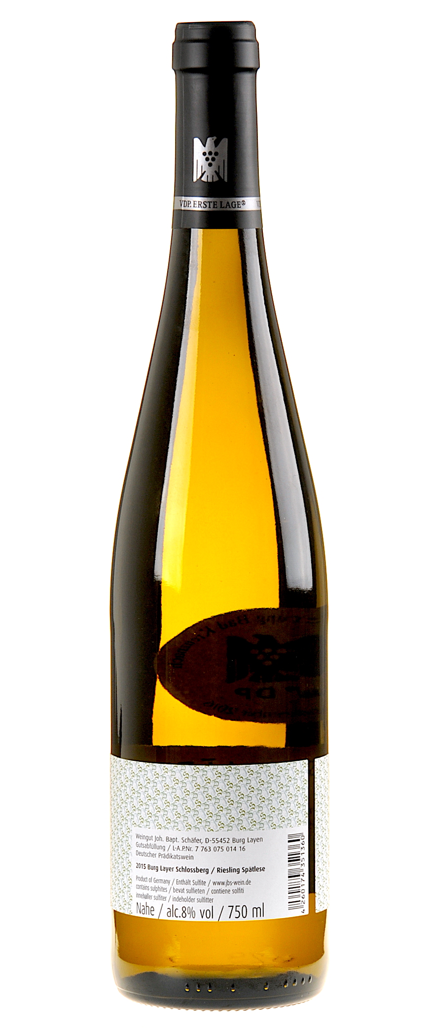 Joh. Bapt. Schäfer Burg Layer Schlossberg Riesling Spätlese - Versteigerungswein Rücketikett