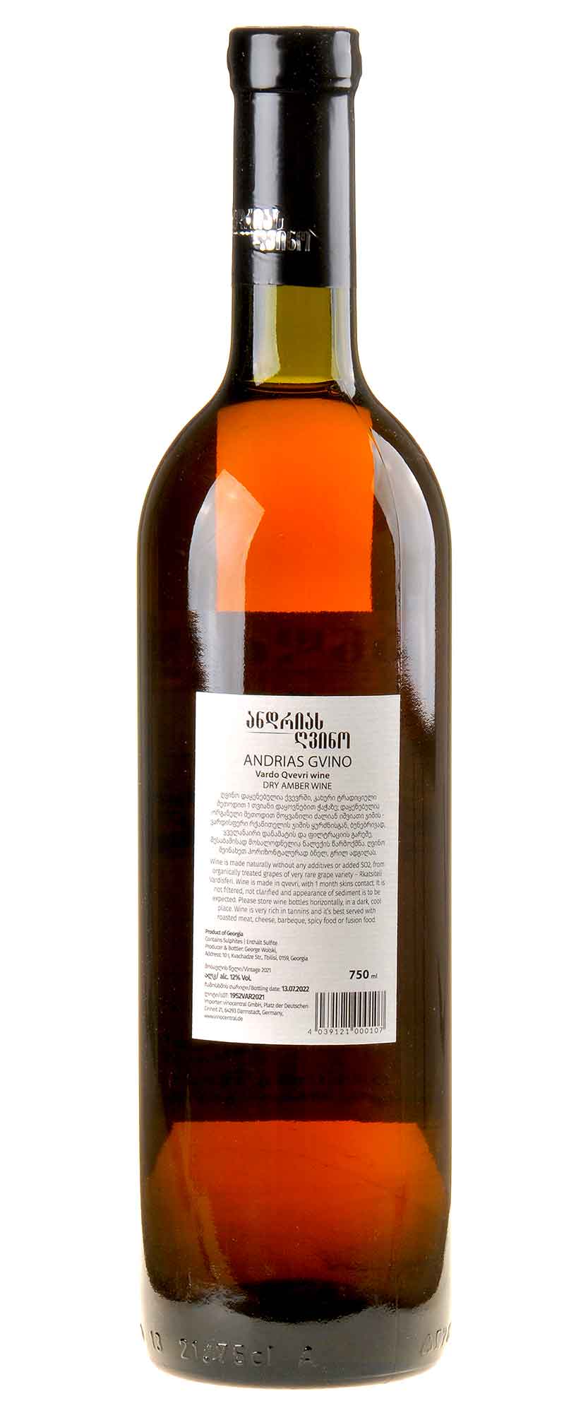 Andrias Gvino Rkatsiteli Vardo Dry Amber Wine 2021 Rücketikett