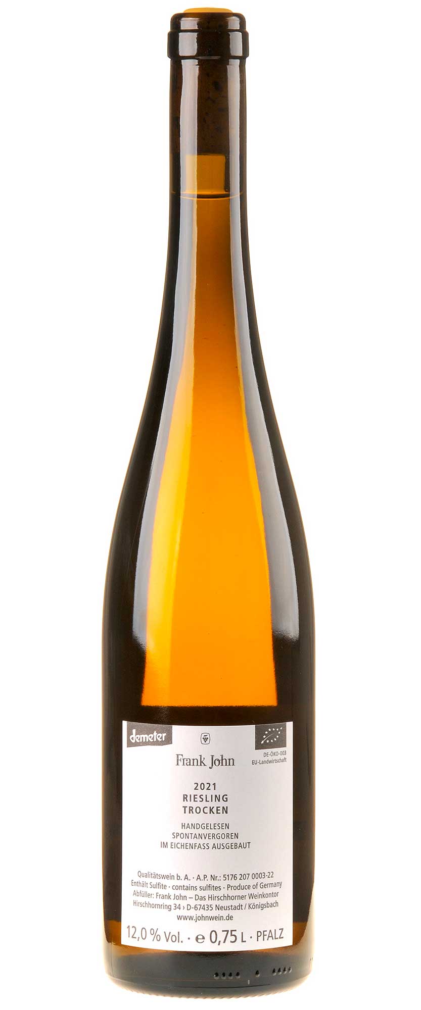 Frank John Riesling trocken Bio 2021 Rücketikett