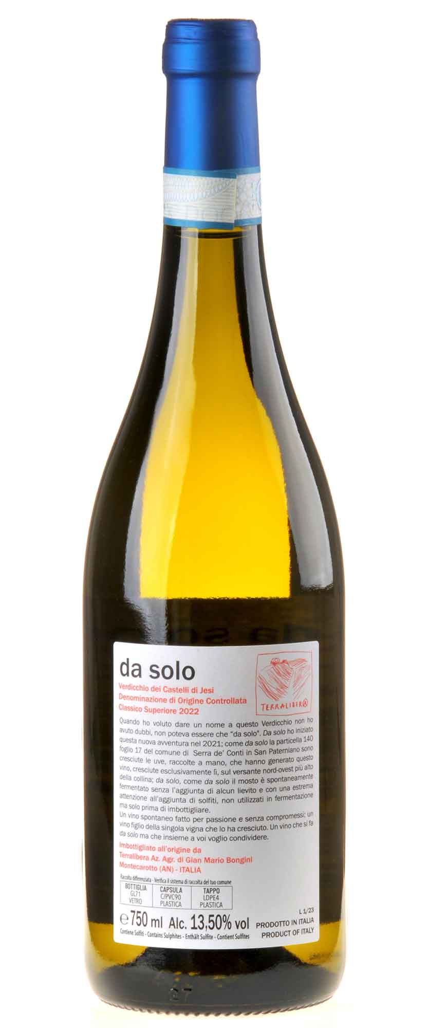 Terralibera Da Solo Verdicchio dei Castelli di Jesi DOC Classico Superiore 2022 Rücketikett