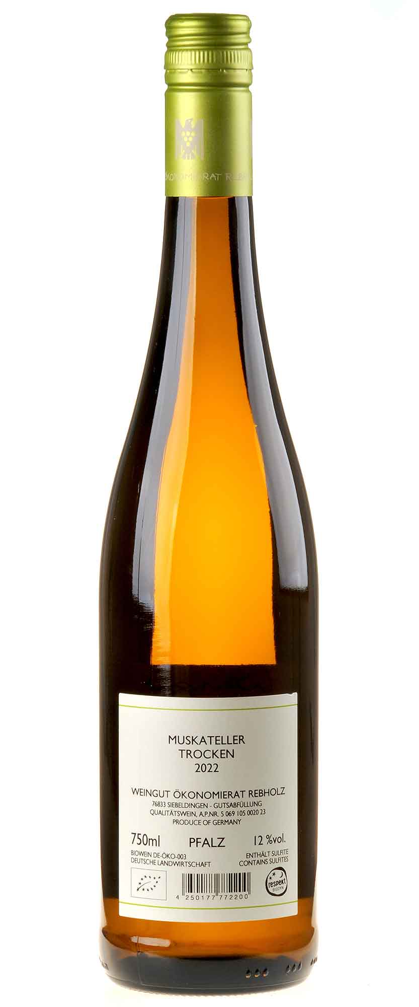 Weingut Ökonomierat Rebholz Muskateller Bio 2022 Rücketikett