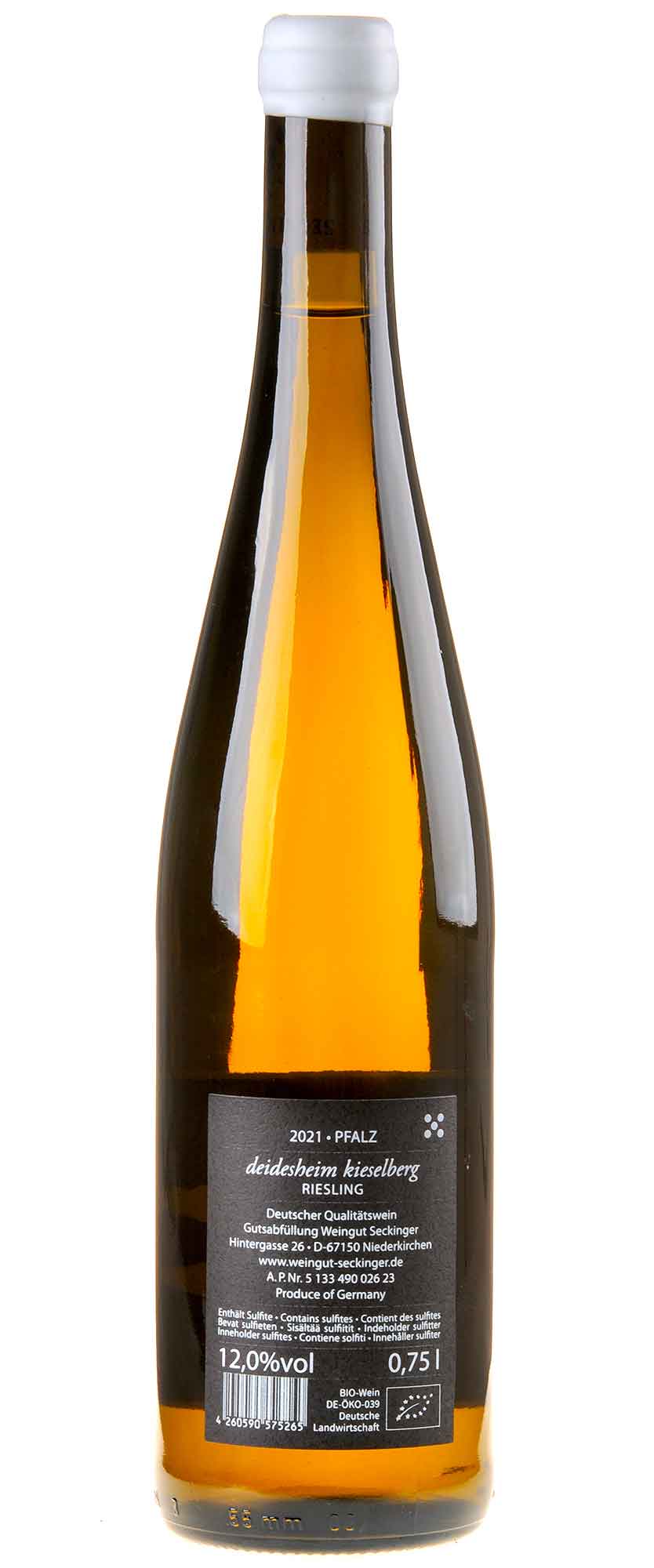 Seckinger Riesling Deidesheim Kieselberg Wurzelecht Bio 2021 Rücketikett