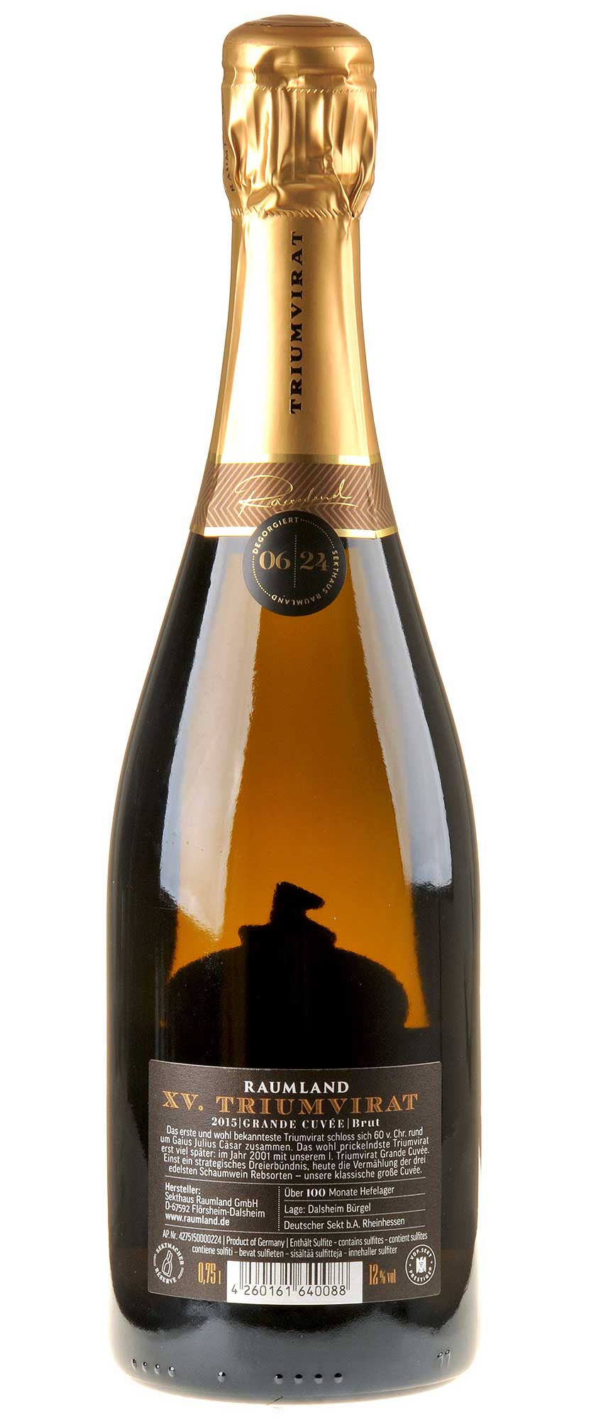 Sekthaus Raumland XV. Triumvirat Grande Cuvée Brut 2015 Rücketikett