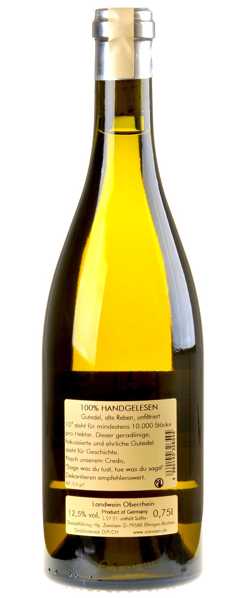 Weingut Ziereisen Jaspis Gutedel 10 hoch 4 Alte Reben 2019 Rücketikett