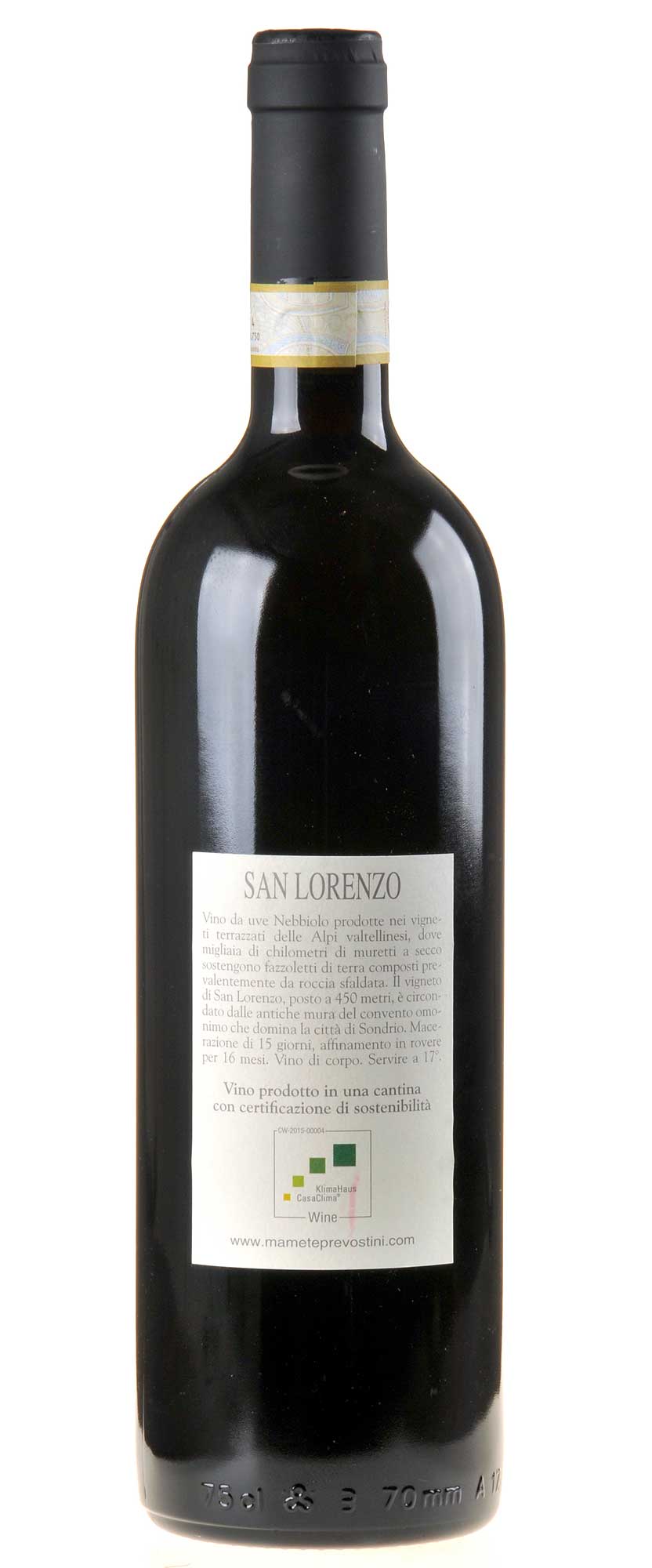 Mamete Prevostini "San Lorenzo" Sassella Valtellina Superiore 2015 Rücketikette