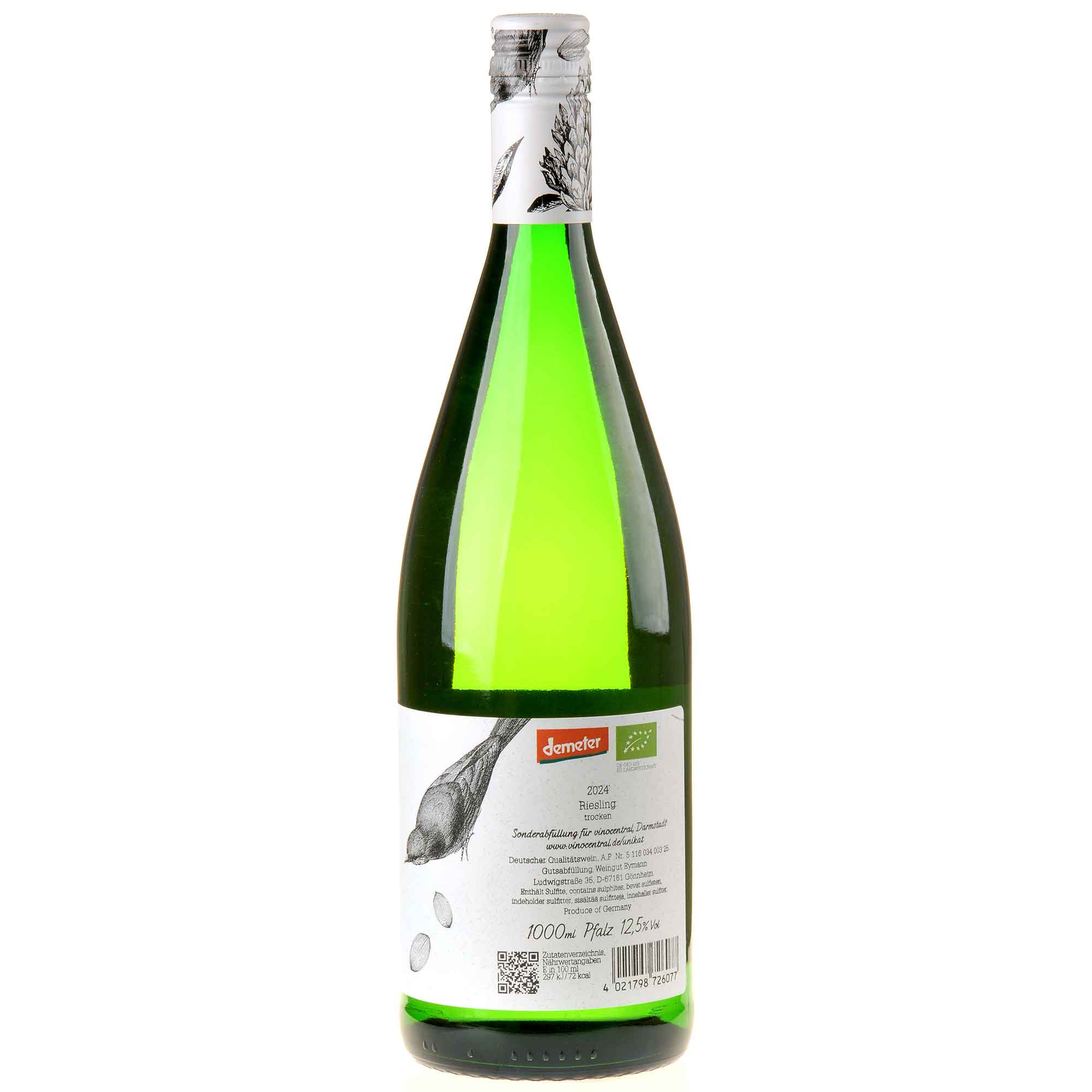 Weingut Eymann Pfälzer Riesling trocken 1 Liter Bio 2024 Rücketikett