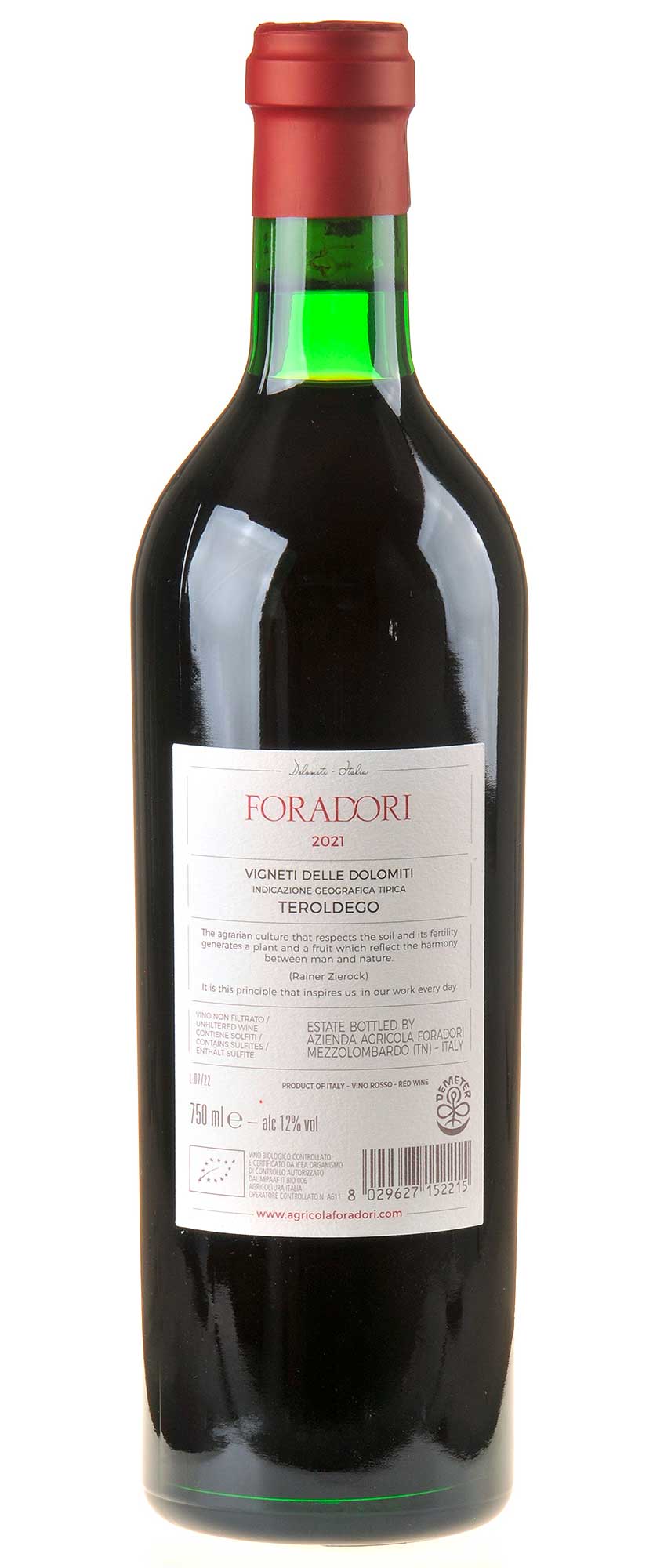 Foradori Teroldego Vigneti delle Dolomiti Bio 2021 Rücketikett