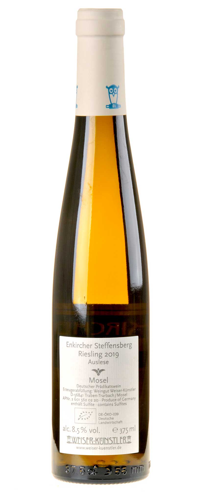 Weiser-Künstler Riesling Enkircher Steffensberg Auslese Bio 2019 0,375l Rücketikett