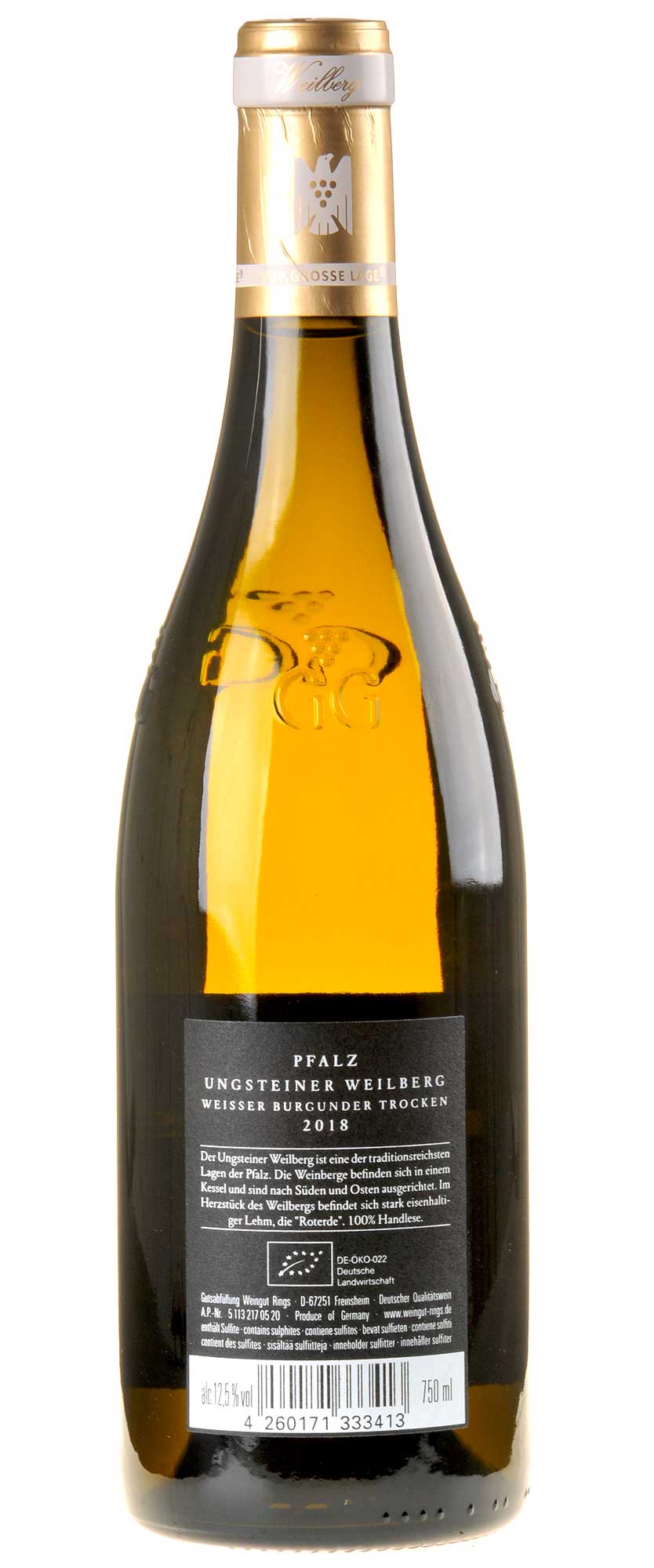 Weingut Rings Weißer Burgunder Weilberg GG 2018 Rücketikette