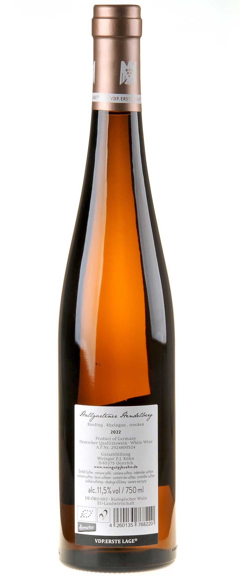 Weingut P.J.Kühn Riesling Hallgartener Hendelberg Erste Lage Bio 2022 Rücketikett