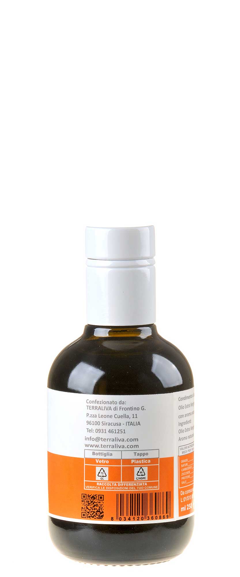 Terraliva Fusion Olivenöl mit Mandarine 250ml Rücketikett