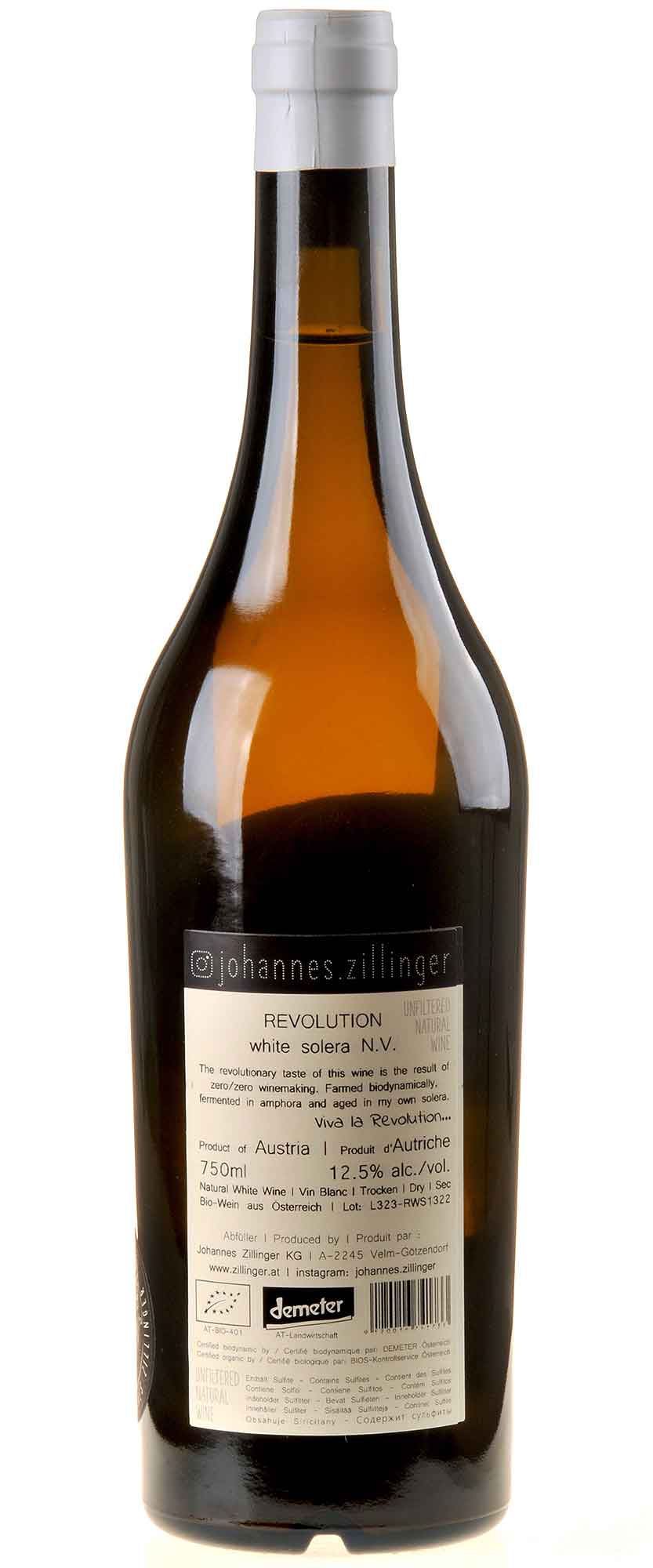 Johannes Zillinger REVOLUTION White Solera Bio Rücketikett