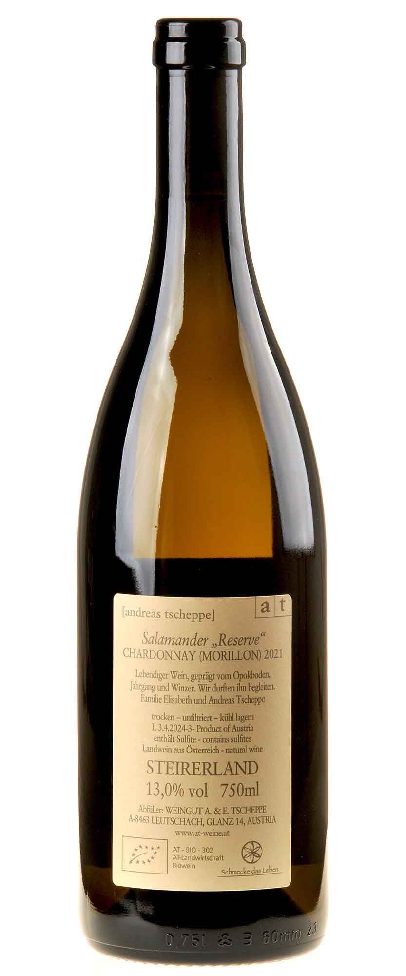 Andreas Tscheppe Salamander Reserve Bio 2021 Rücketikett