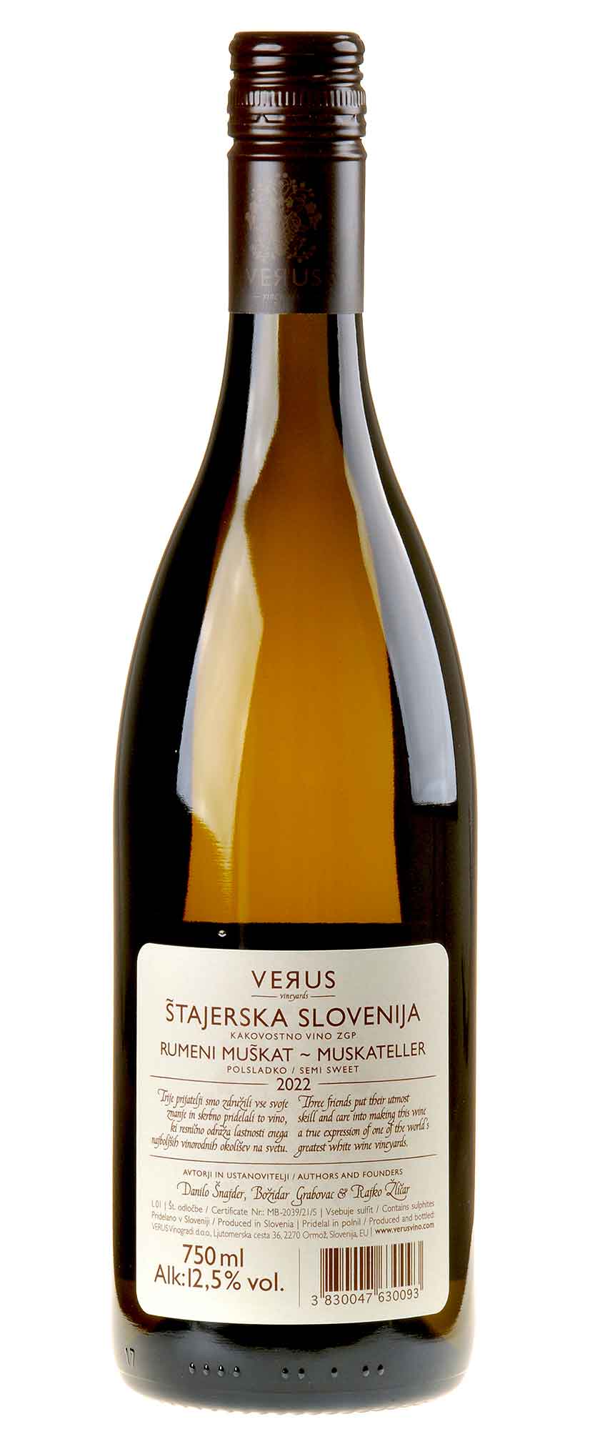Verus Muskateller 2022 Rücketikett