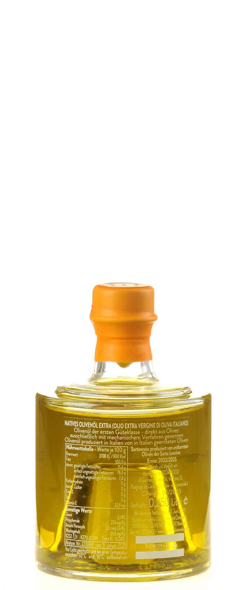 Gianfranco Comincioli Leccino Olivenöl Extra Vergine i denocciolati 2022 250ml Rücketikett