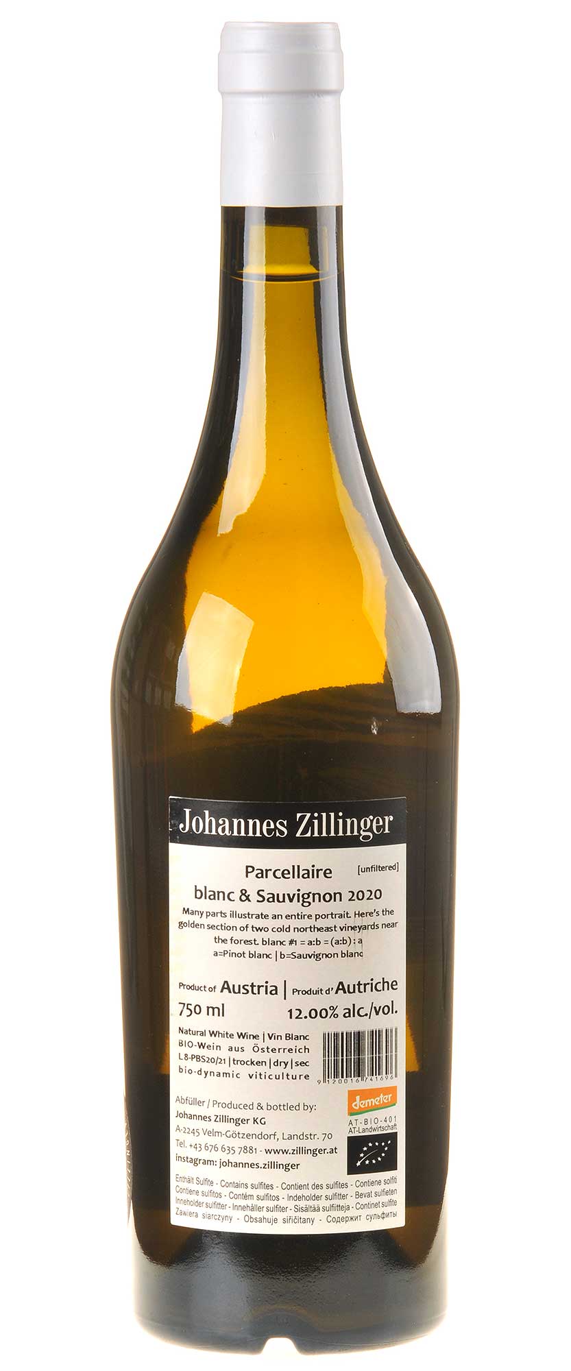 Johannes Zillinger Parcellaire blanc & Sauvignon Bio 2020 Rücketikett