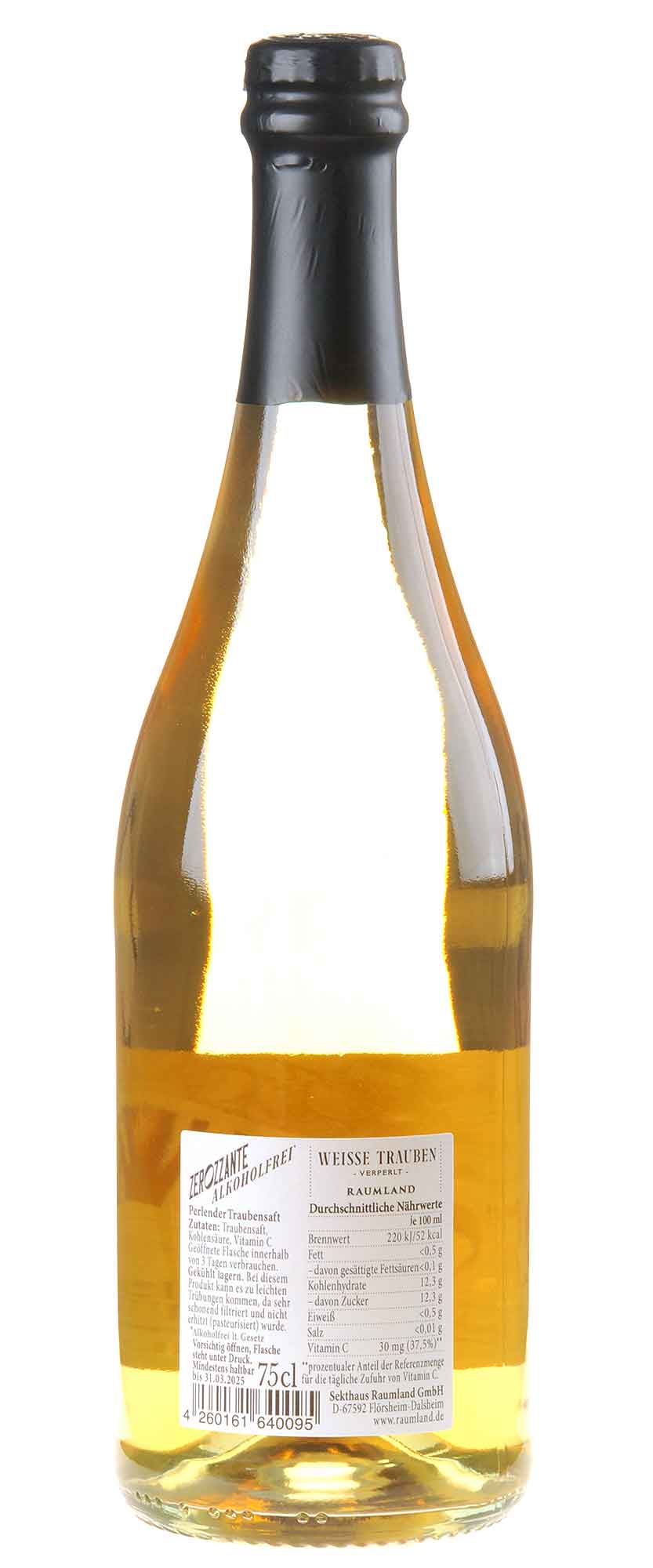 Sekthaus Raumland Zerozzante - Cuvée No. 1 Weiße Trauben alkoholfrei Rücketikett