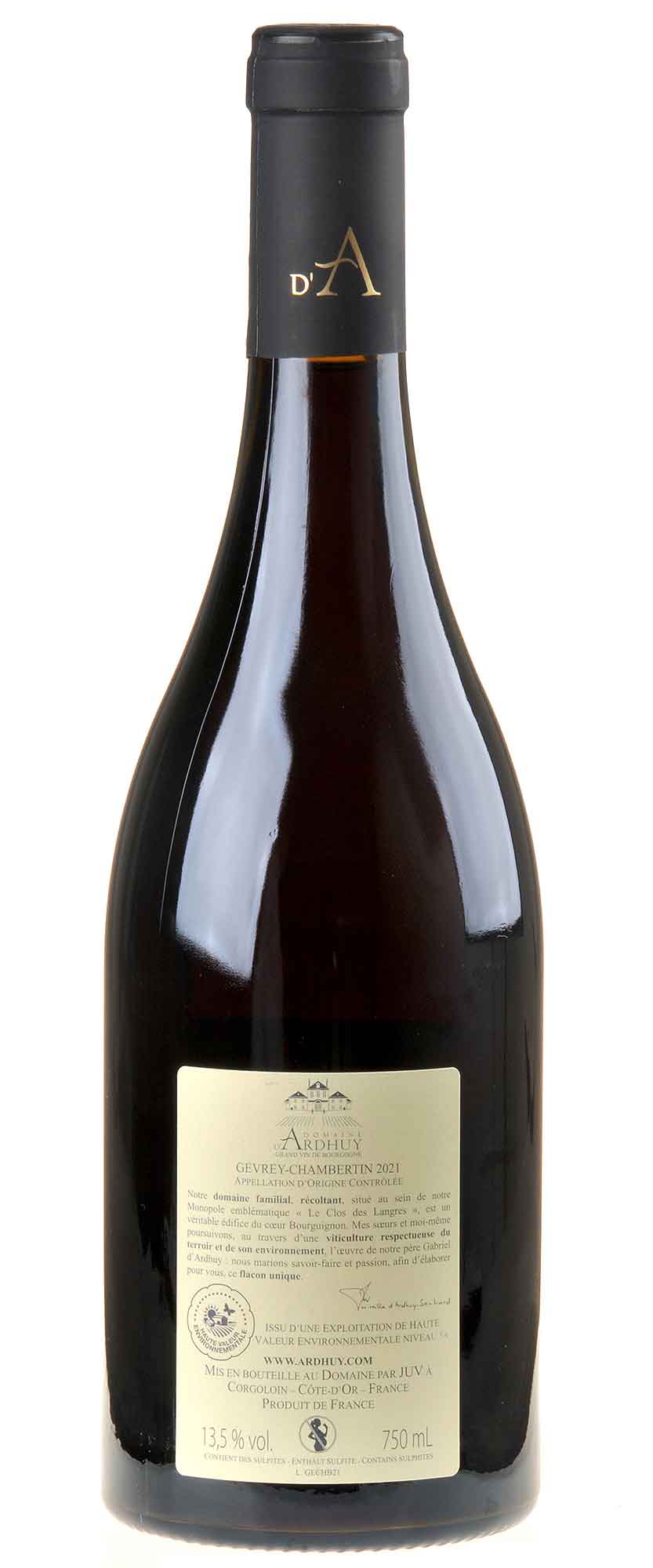 Domaine d'Ardhuy Gevrey-Chambertin 2021 Rücketikett
