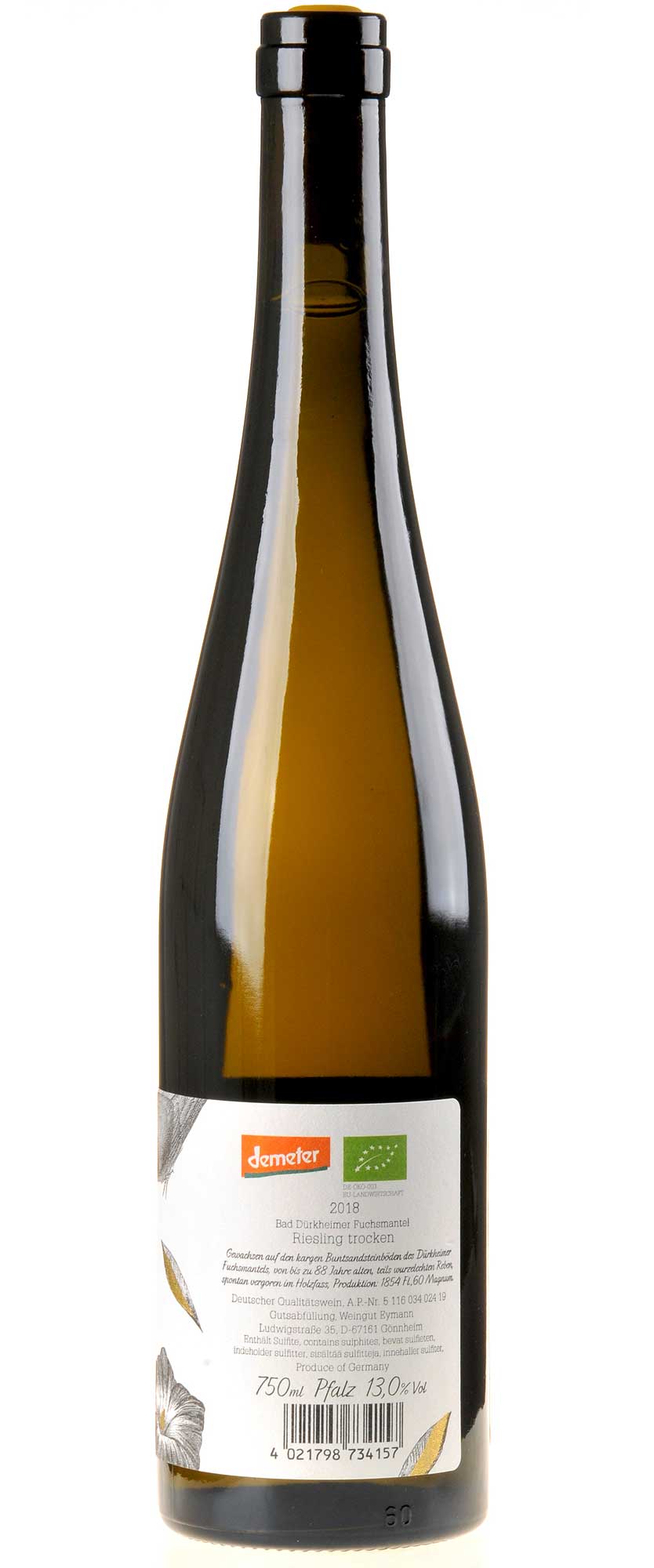 Weingut Eymann Riesling Fuchsmantel Bio 2018 Rücketikette