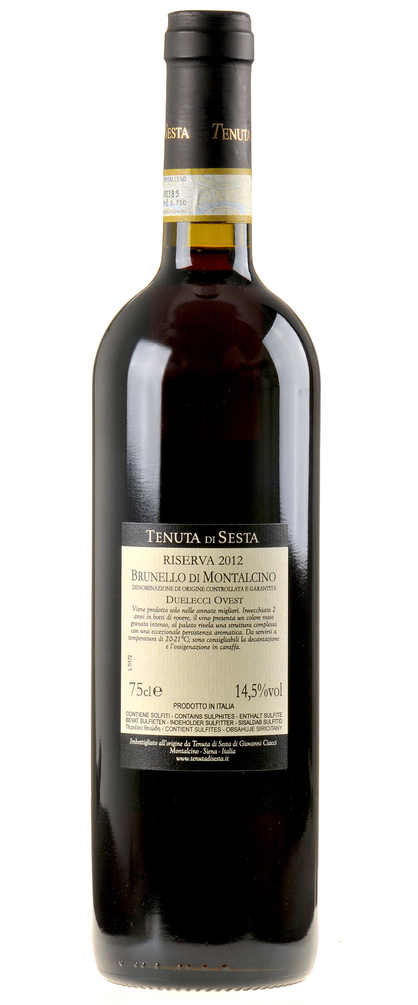 Tenuta di Sesta Brunello di Montalcino Duelecci Ovest Riserva 2012 Rücketikette