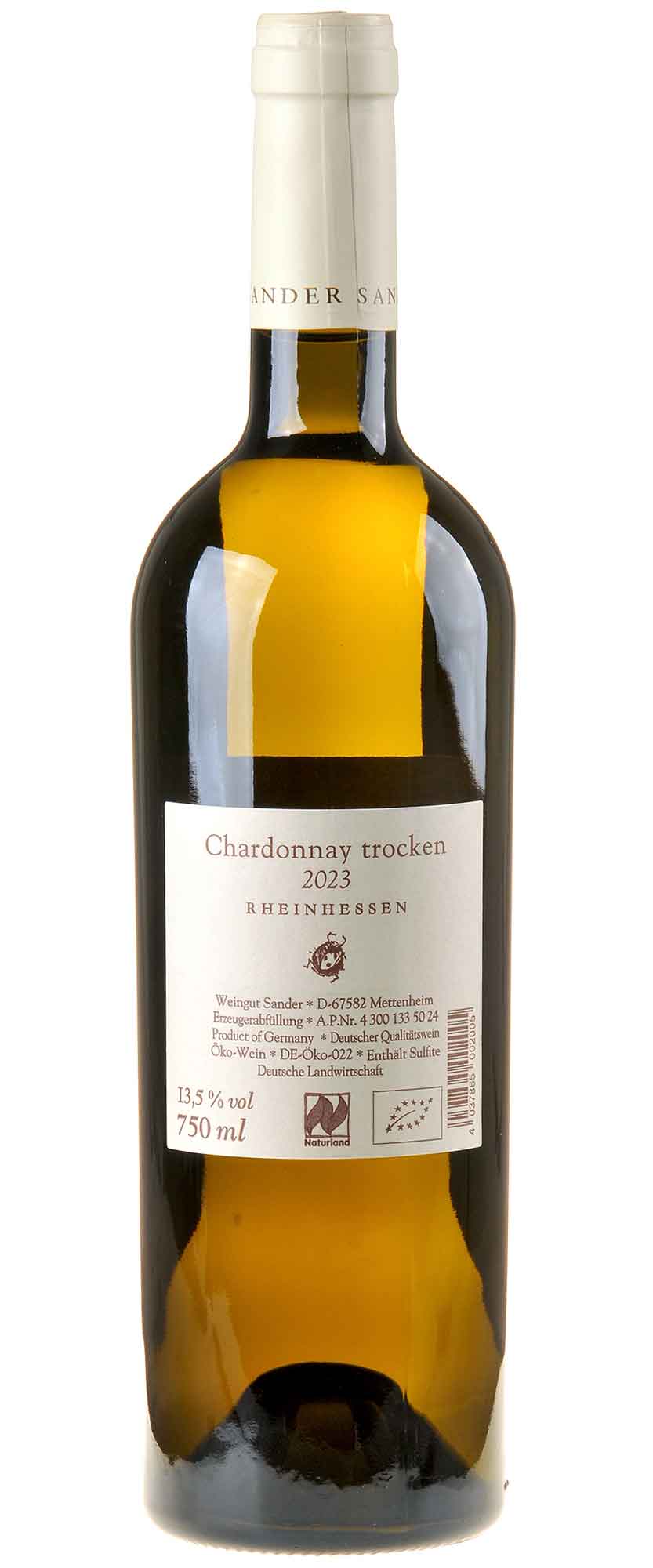 Weingut Sander Chardonnay Bio 2023 Rücketikett