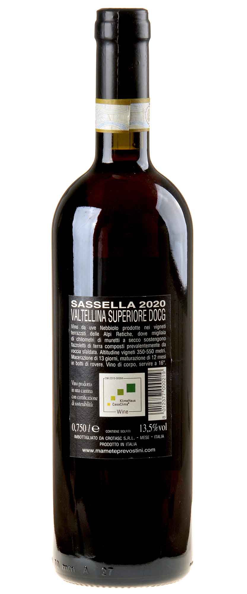 Mamete Prevostini MARENA Sassella Valtellina Superiore 2020 Rücketikett