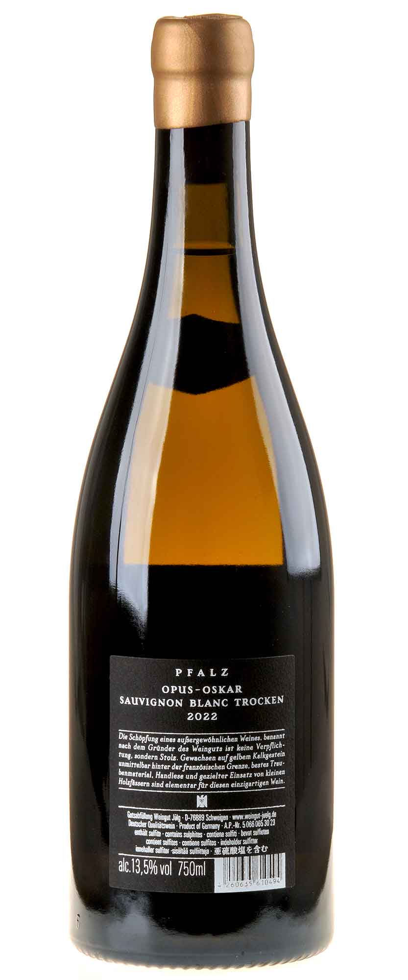 Weingut Jülg Sauvignon Blanc Opus-Oskar 2022 Rücketikett