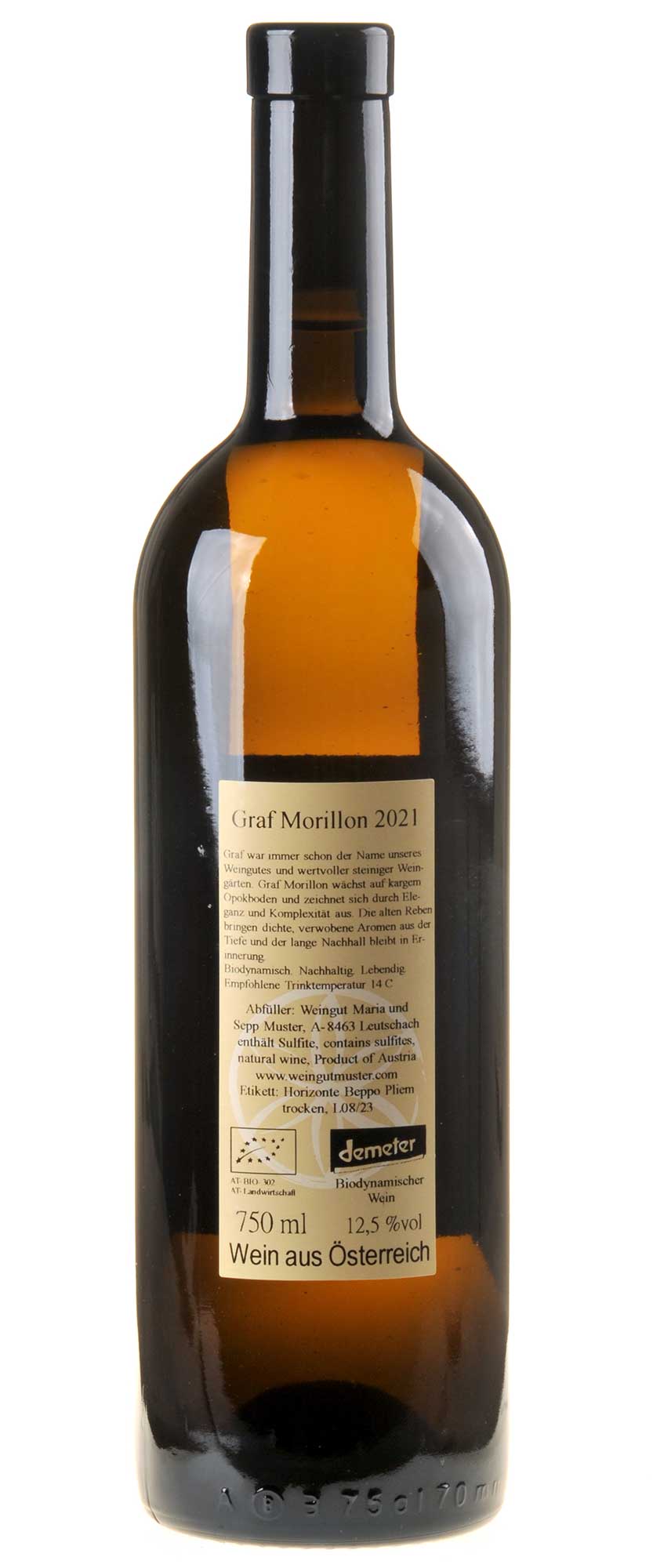 Maria & Sepp Muster Graf Morillon Bio 2021 Rücketikett